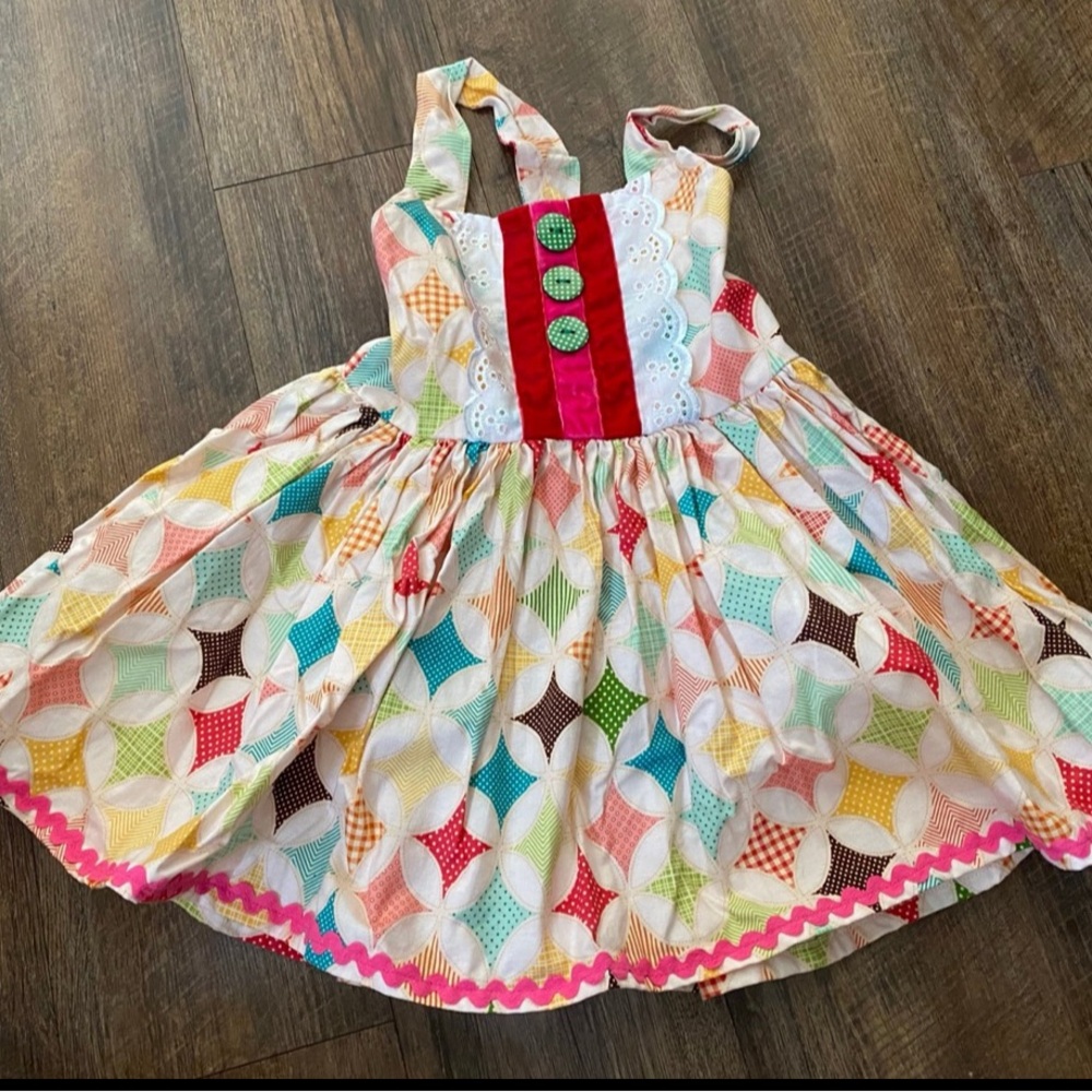 Custom pinafore MJC halter dress remake 3t  Colorful Patchwork Kids